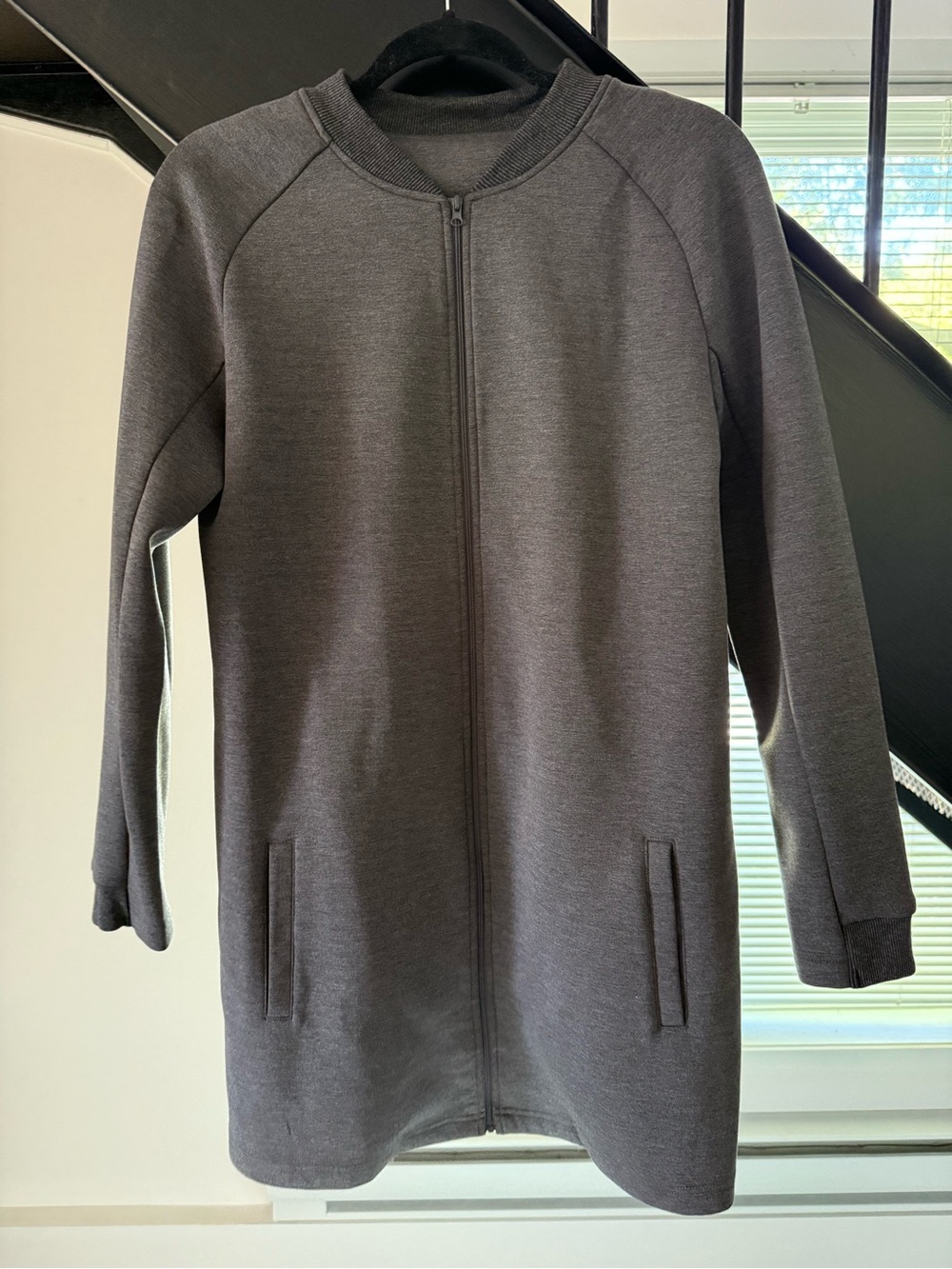 Women's Charcoal Gray Zip-Front Long Jacket